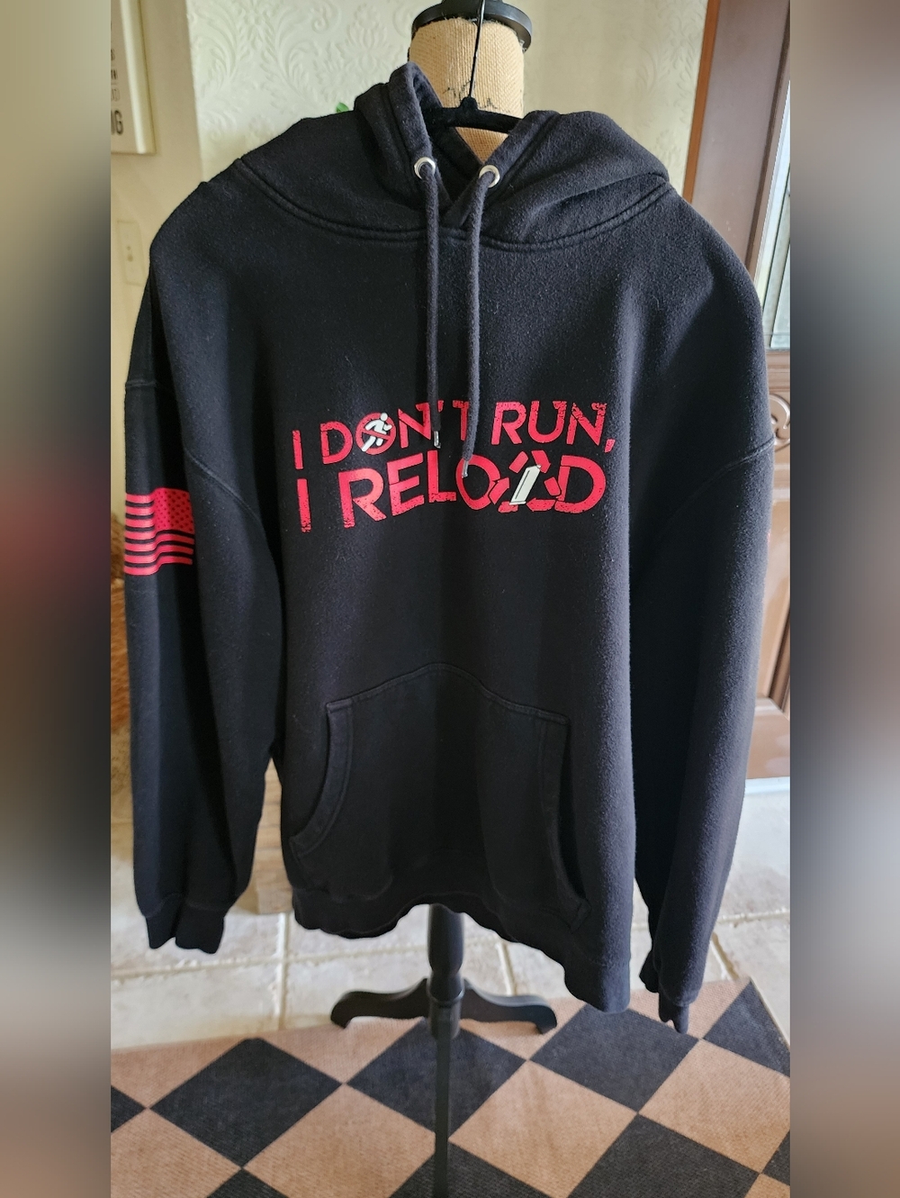 Black Hoodie with Red "I Don't Run, I Reload" Graphic